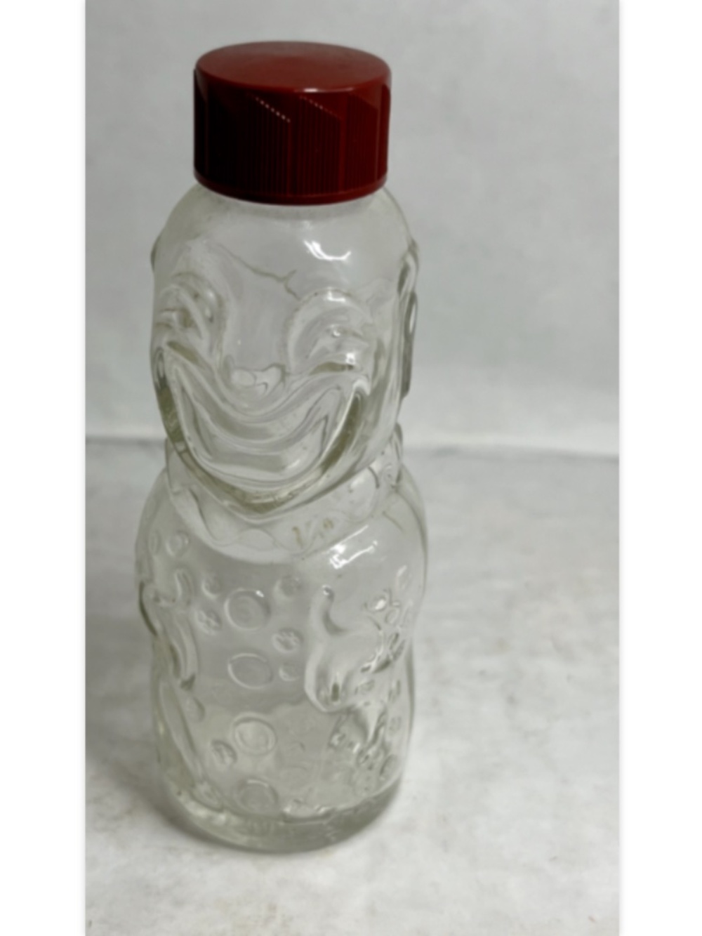 Vintage Brockway Flint Bo-Bo the Clown Figural Medicine Bottle w/Bakelite Cap